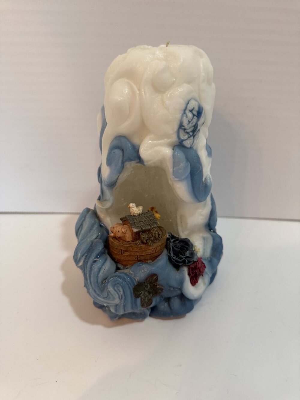NOAH'S ARK Hand Carved Ribbon Wax Pillar Artisan Candle Vintage 80's- 90s